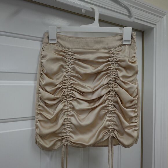 Stella Dallas mini SKIRT womens SMALL ruched scrunched beige Y2k club party rave - Picture 12 of 12